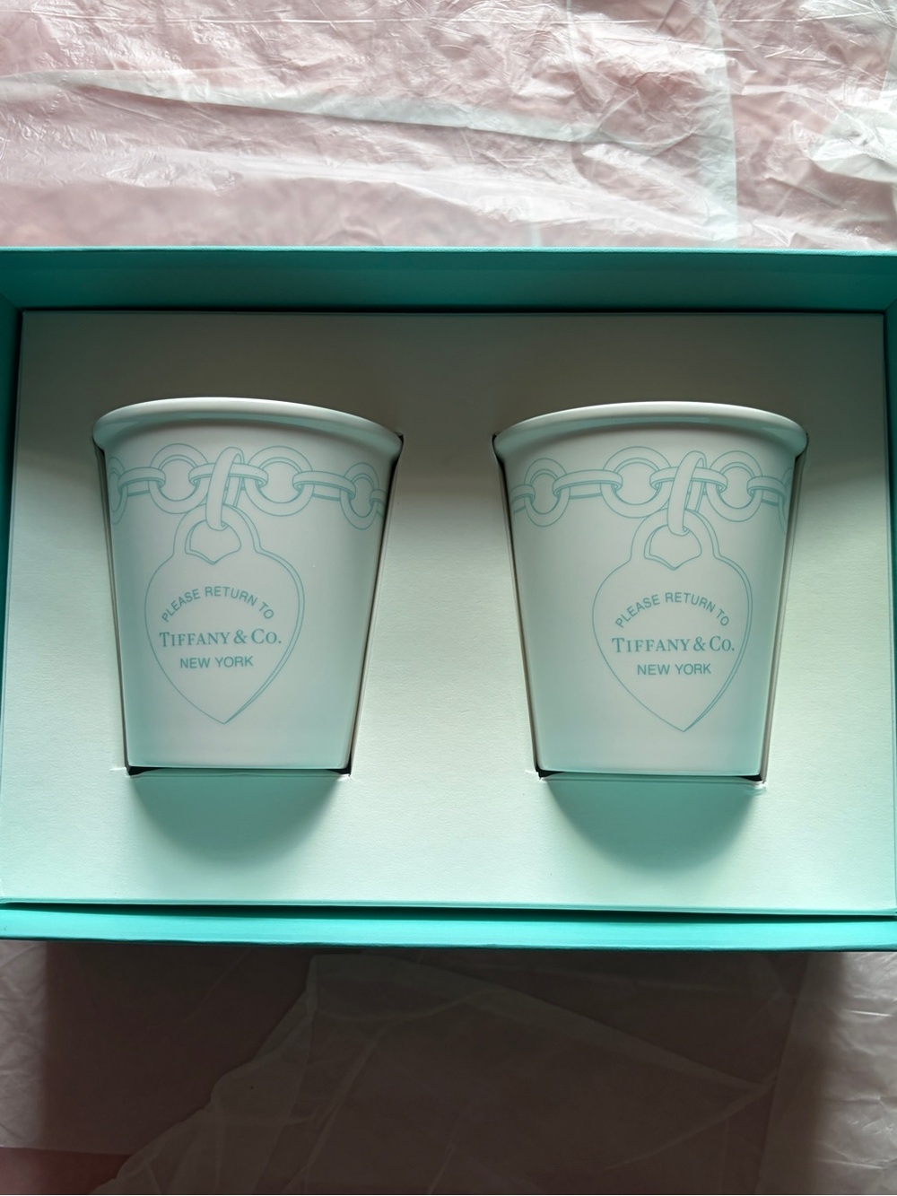 Tiffany & Co. White and Tiffany Blue Ceramic Candle Pair